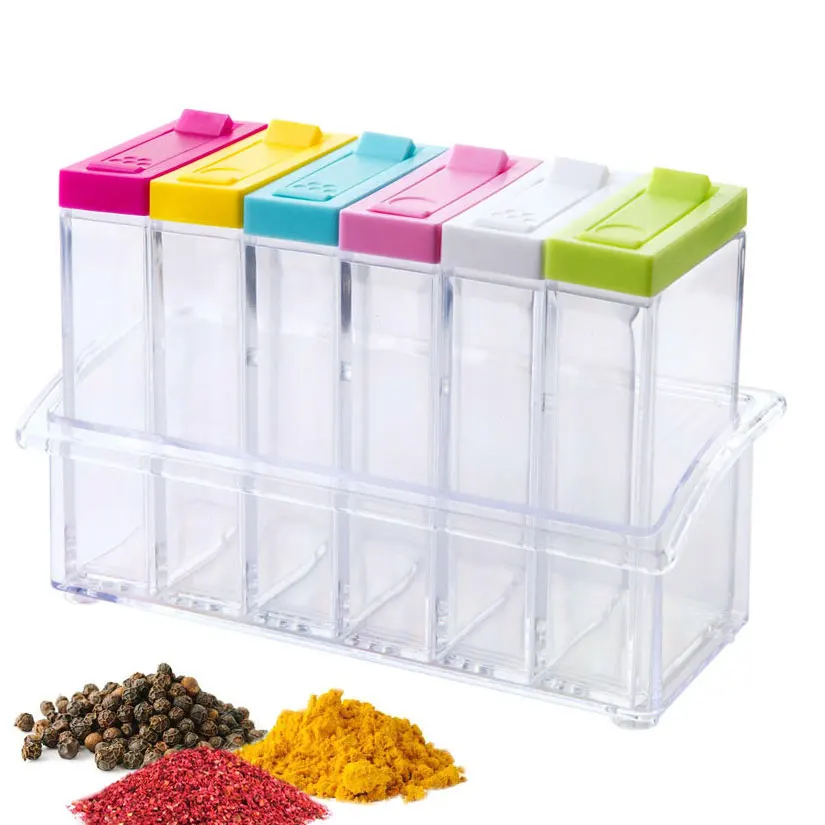 Spice Bottle Set  Seasoning Condiment Storage Spice Containers Square Transparent Salt Sugar Pepper Spice Jar with Tray Rack