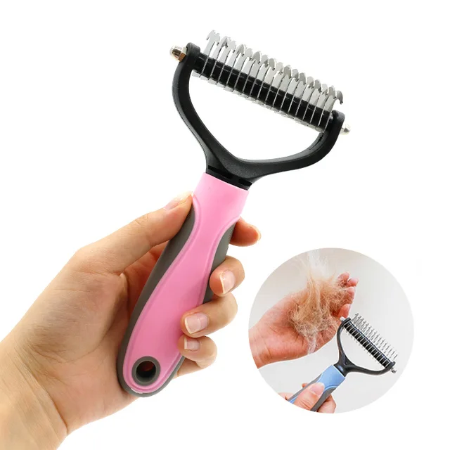 Cute Double Sided Dog Cat Comb Open Knot Melting Hair Removal Brush Stainless Steel Blade Beauty Supplies Plastic Pet Grooming