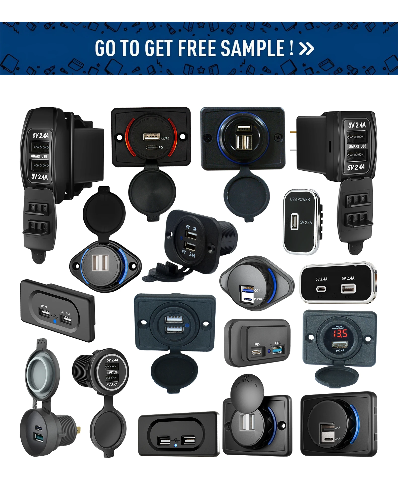 2 Usb Ports Qc 3.0 And Type C Pd 2 Usb Port Bus Car Usb Charger Socket