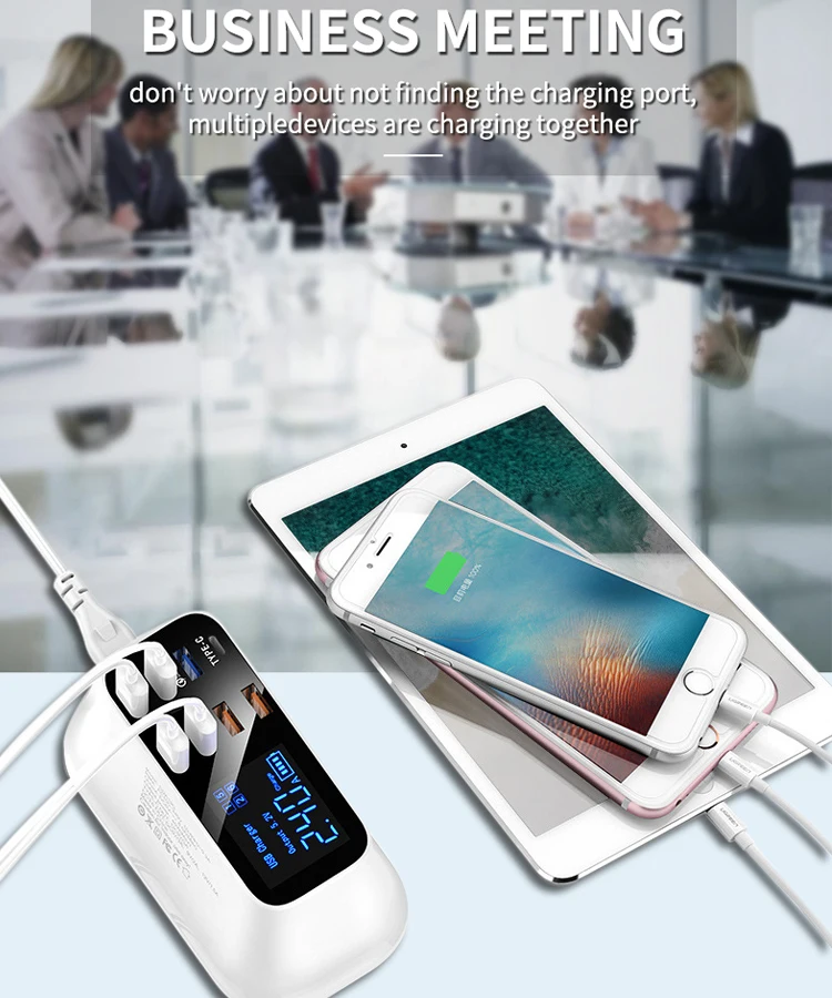 40 Вт 8 порты USB Quick Charge 3,0 светодиодный дисплей с разъемом USB Type-C PD зарядное устройство для супер быстрое зарядное устройство мобильного телефона, планшета, для зарядки