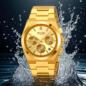 Skmei 9371 Men's Luxury Gold Silver Watch Quartz Movement Alloy Case Stainless Steel Band 3ATM Waterproof Guangzhou Wholesale