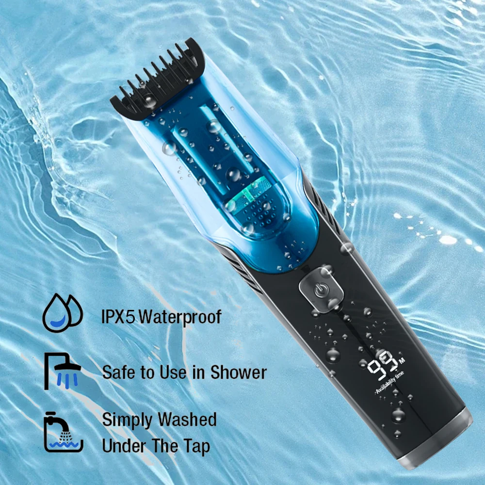 Cordless Beard Trimmer for Men USB Rechargeable Stainless Steel Blade LED Display Vacuum 5W 1200mAh