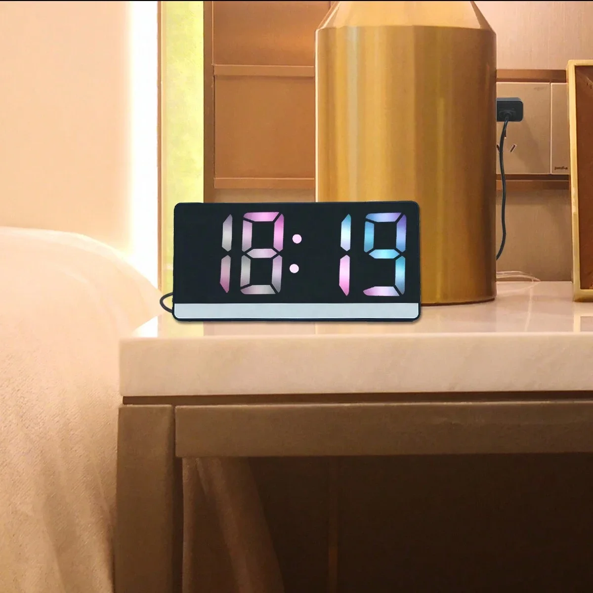 Voice Controlled Digital Led Mirror Clock With Display Time Temperature for Bedroom Office