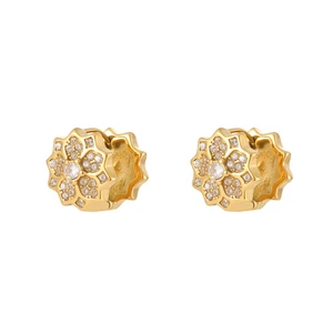 Women Fashion Tarnish Free Double Side Full Diamond Flower Peach Earrings 18K Gold Plated Stainless Steel Zircon Earring