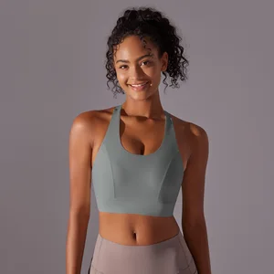 Seamless Bare Skin Feel Racerback Sports Bra with Back Closure for Yoga Gym Running Fitness Top