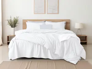 Queen Size 100% Cotton Duvet Cover Premium Simple Woven Style 5-Star Hotel Quality 300TC Eco-Friendly All-Season 4-Piece Bed Set