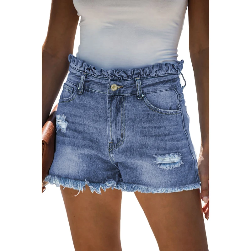 ruffled denim shorts