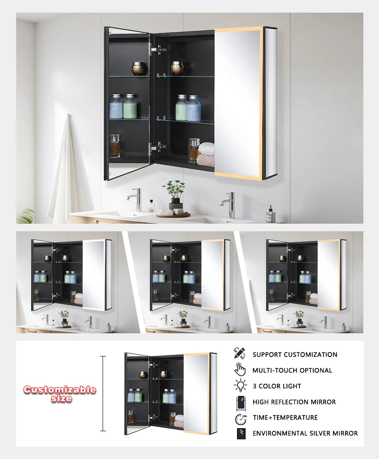 product wall mounted smart led medicine cabinet led bathroom vanity cabinet bathroom mirror cabinet for hotel project-4