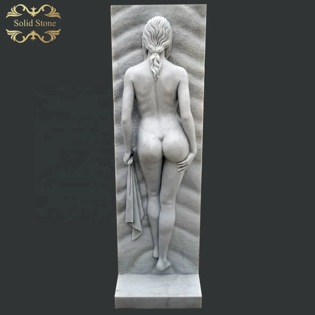 Factory Direct Price Customized Beautiful Hand Carved Spa Lady White Marble Wall Relief Sculpture