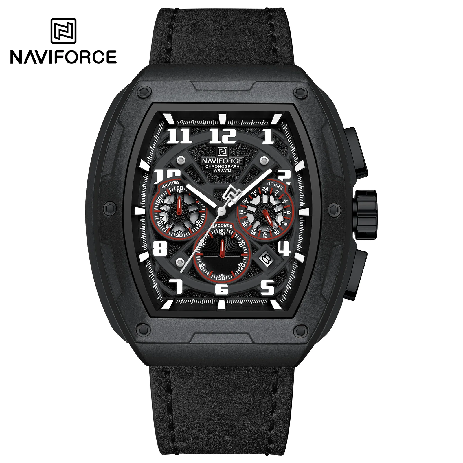 NAVIFORCE 8053 Relógio Masculina Moda Couro Banda Quartz Relógio de Pulso Cronógrafo À Prova D' Água Relógio Luminoso Relogio masculino