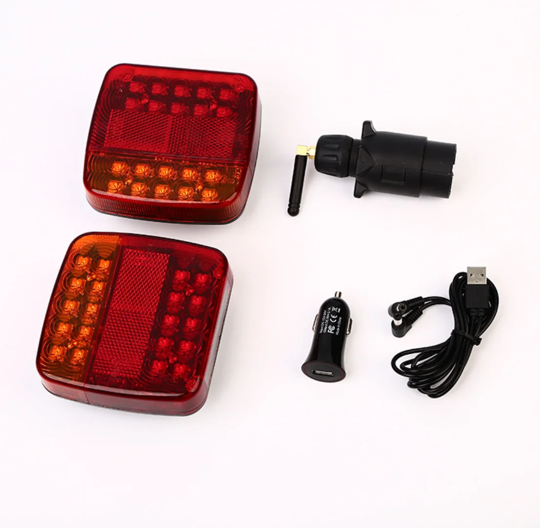 2PCS 7-Pin LED Magnetic Wireless Trailer Tail Light Kit – Amber/Red, IP65 Waterproof For Truck RV Boat