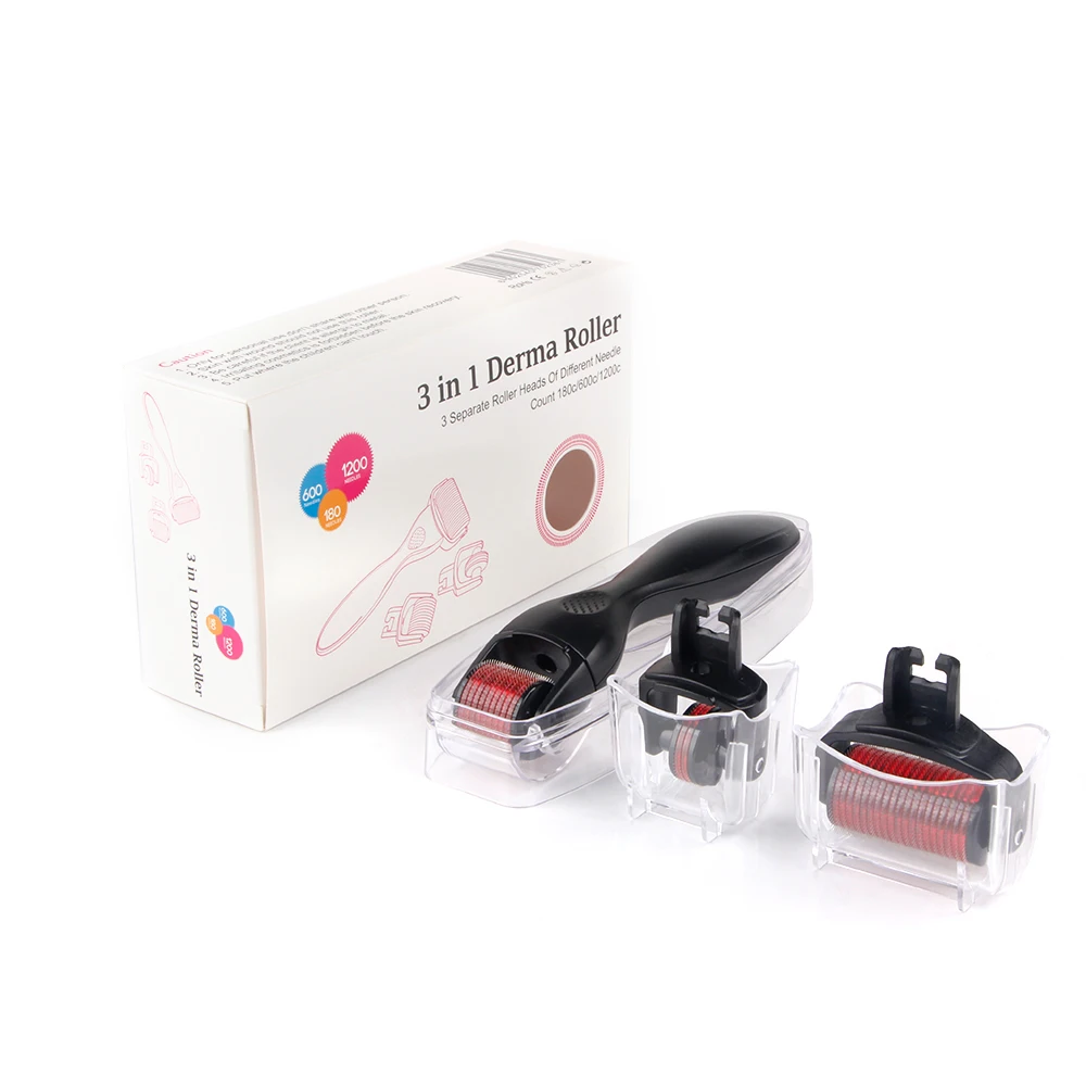 3 в 1, титановый микро-игольчатый ролик для кожи, 180, 600, 1200