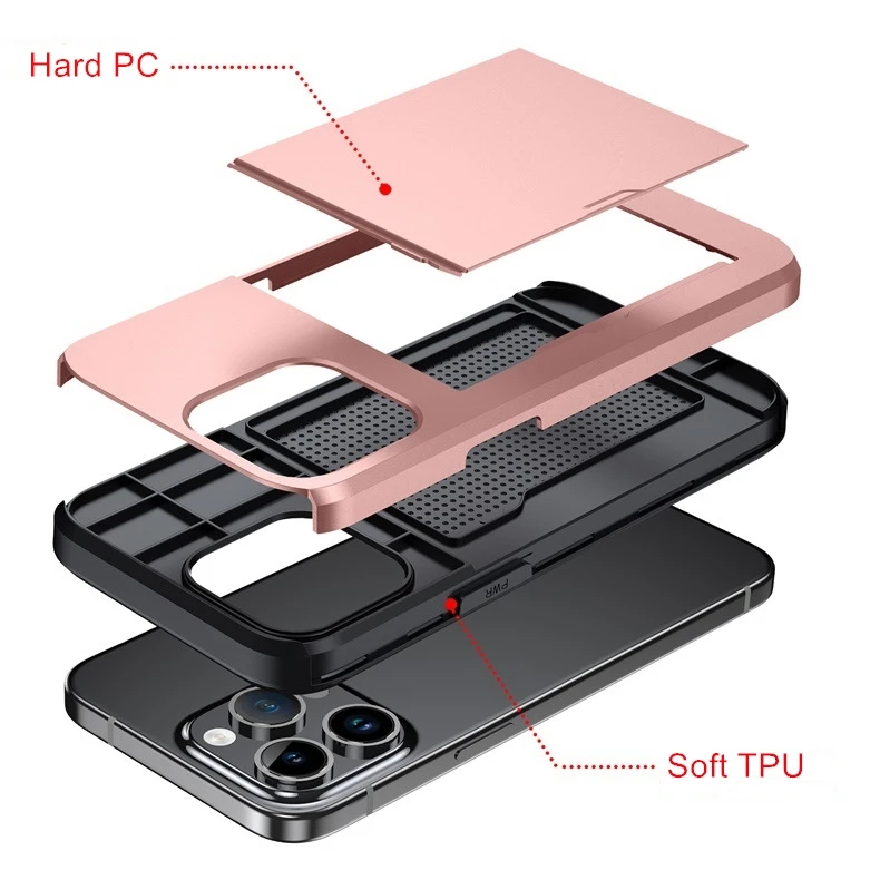 For iPhone 15 Pro Max Case with Card Holder Heavy Duty Dual Layer  Hidden Card Slot Wallet Shockproof Phone Cover for iPhone 15