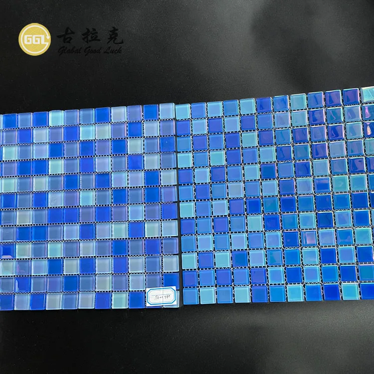 Square Glass Mosaic Tiles Blue Color Swimming Pool Tiles in 300*300 mm factory