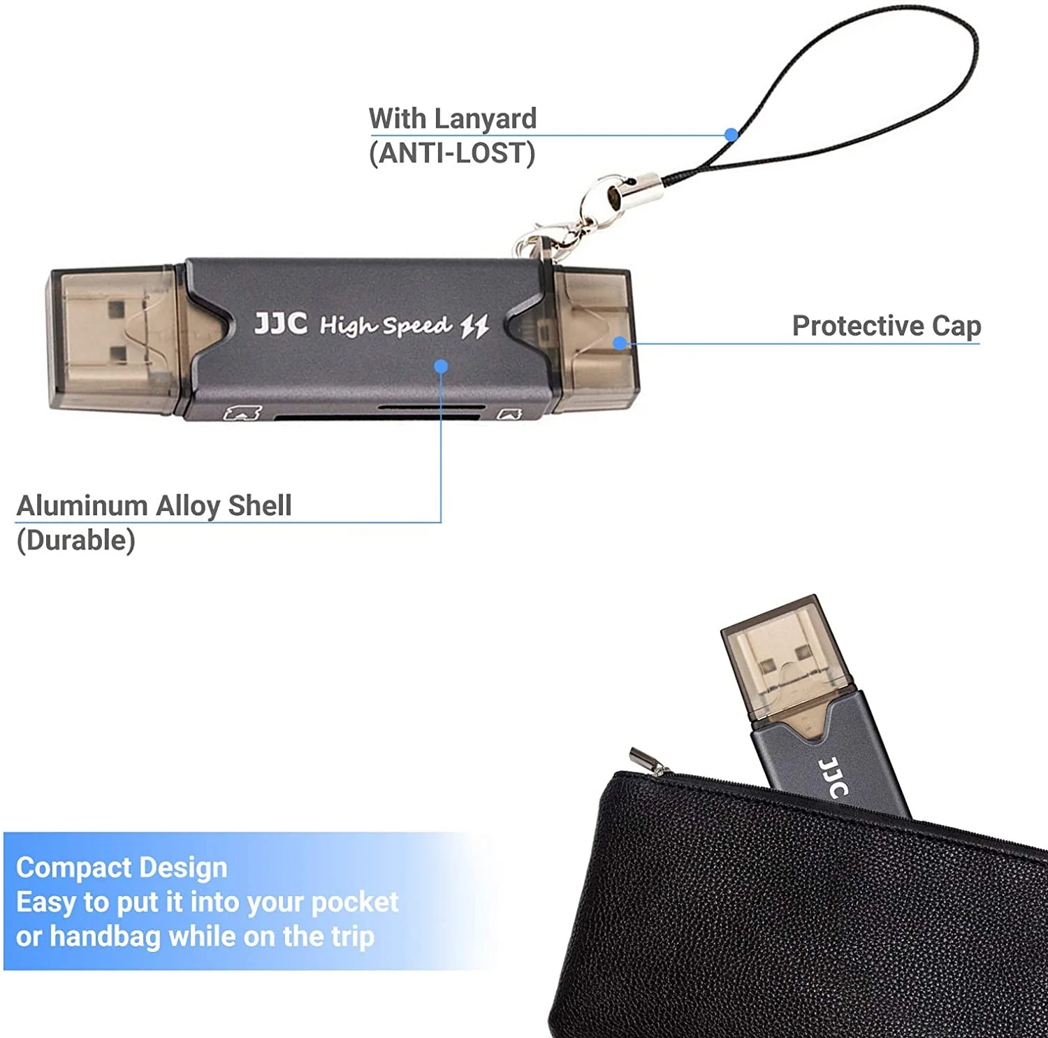 JJC Lecteur de Carte SD en métal, 3 en 1 USB 3.0 Micro USB 2.0