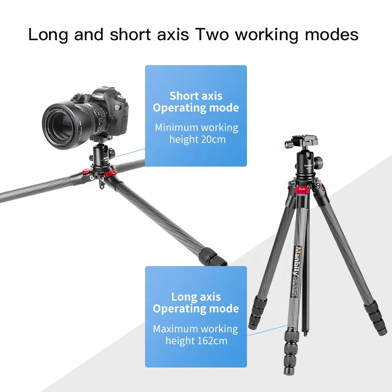 Manbily Professional  Carbon Tripod Slr Digital Photography Tripod Detachable Carbon Fiber Single Leg Convenient Tripod