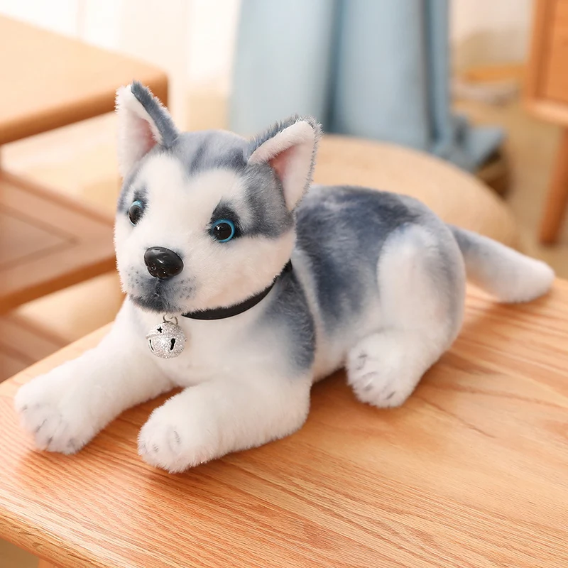 Peluches Husky — jouets animaux en peluche, chiot enlacé, chien et loup,  animaux en peluche, avec collier et petite cloche