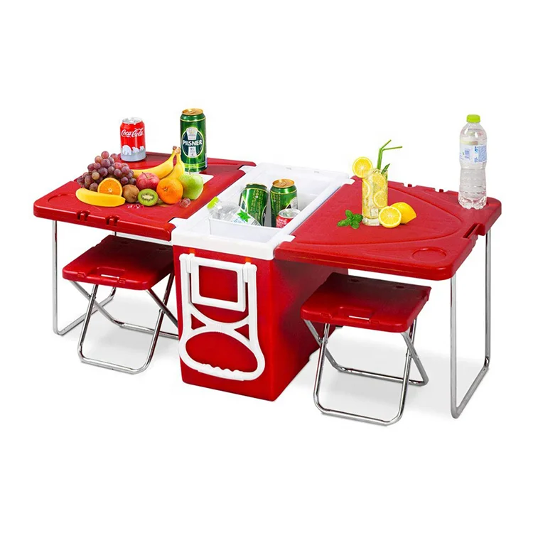 TR-28L Outdoor Picnic Cooler Folding Cooler Table Sets Cooler Box Trolley