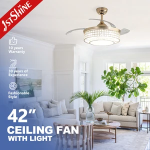 1stshine LED Ceiling Fan Hidden PC Blades 42 Inches Remote Control Invisible Ceiling Fan With Light