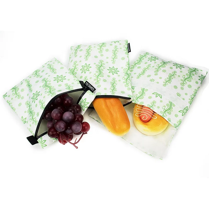 Eco Friendly Washable Reusable Snack Bags Printed Fabric Sandwich Bag