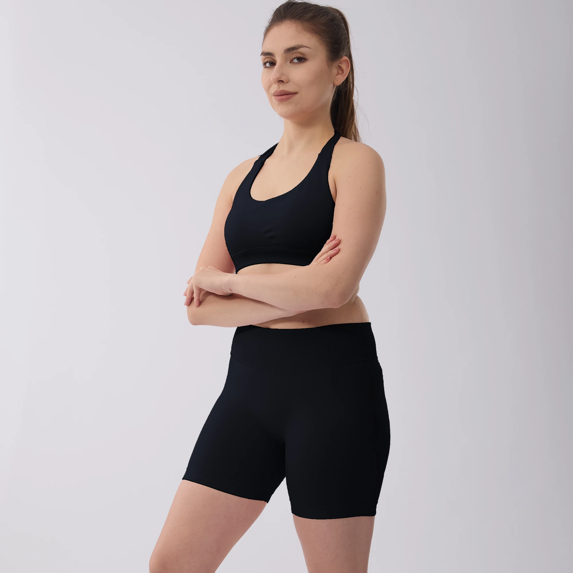 Seamless Halter Custom Athletic Gym Training 3 Pieces Contour Yoga Fitness Sportswear Workout Sets for Women