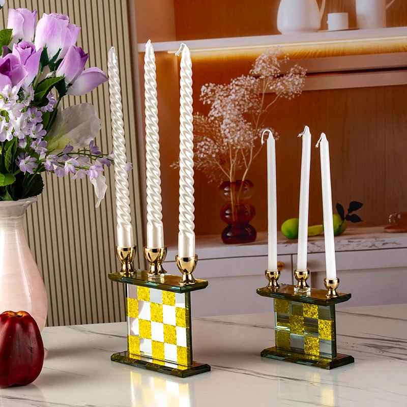 New Design Compact Gold Mirror Glass Candlestick Wedding Home Decoration Crystal Candlestick