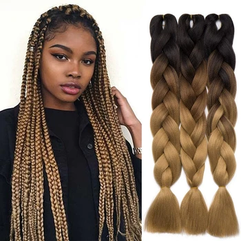 Aisi Hair Jumbo Hair Braid Crochet Pre Stretched Heat Resistant Fiber 24 Inch For African Braided Synthetic Ombre Braiding Hair