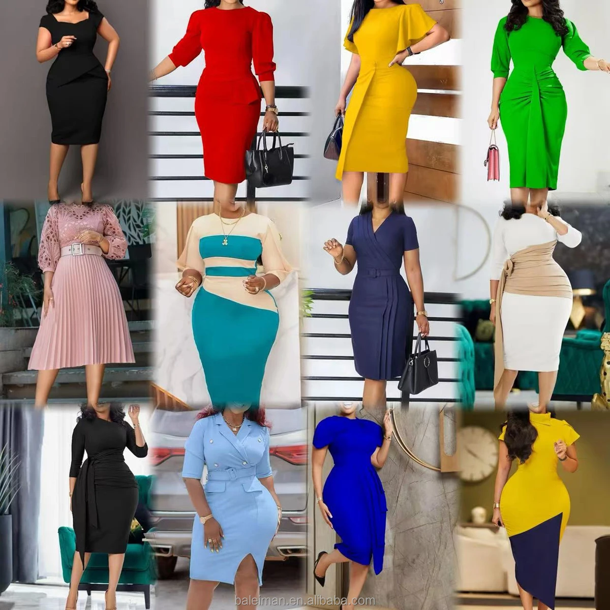 Elegant Ladies Office Dresses Latest Design Solid Color - Main Image