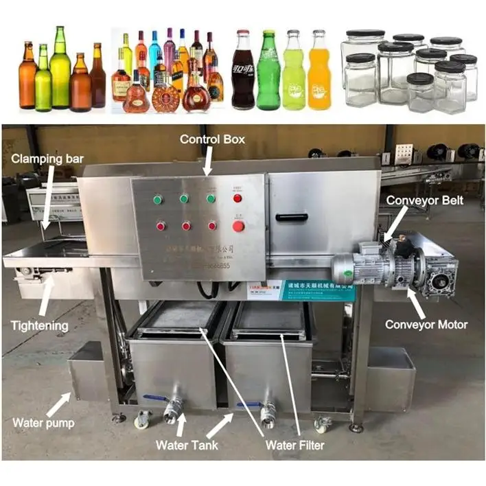 Small Continuous Glass Bottle Pressure Washer Cleaner Tunnel Washing Rinsing Machine for Cleaning Bottles /Jars/ Doypacks /Cans