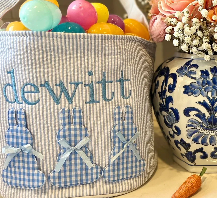 Wholesale Linen Easter Bunny Bag Easter Embroidery Blanks Easter Bunny