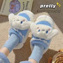 Hot Selling Sanrioed Winter HK Cat Plush Slipper Kids&Women's Home Indoor Warm Anti-slip Plush Cotton Shoes
