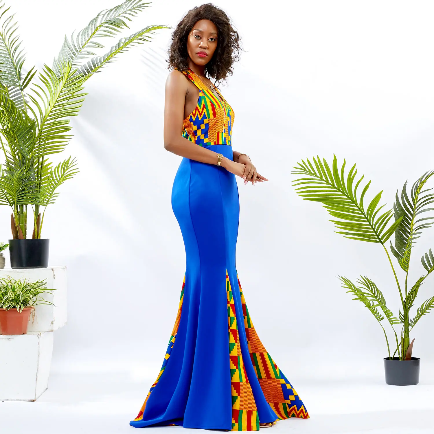 High Quality African Kitenge Style Latest Designs Kenten Print Fashion African Clothing Maxi Dress for Women