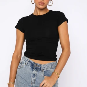 OEM Custom Logo Printed Women's Solid Color Basic Tees Crop Top Slim Fit Short Sleeve Casual T-Shirt Manufacturer's Basic