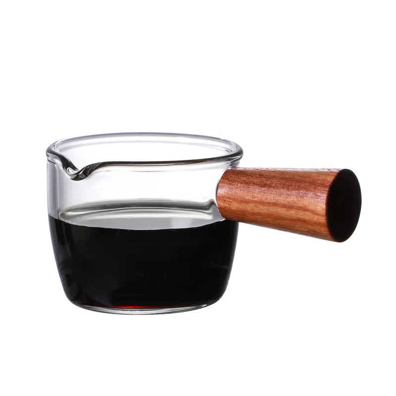 Mini Coffee Pitcher With Wooden Handle, Glass Milk Frothing