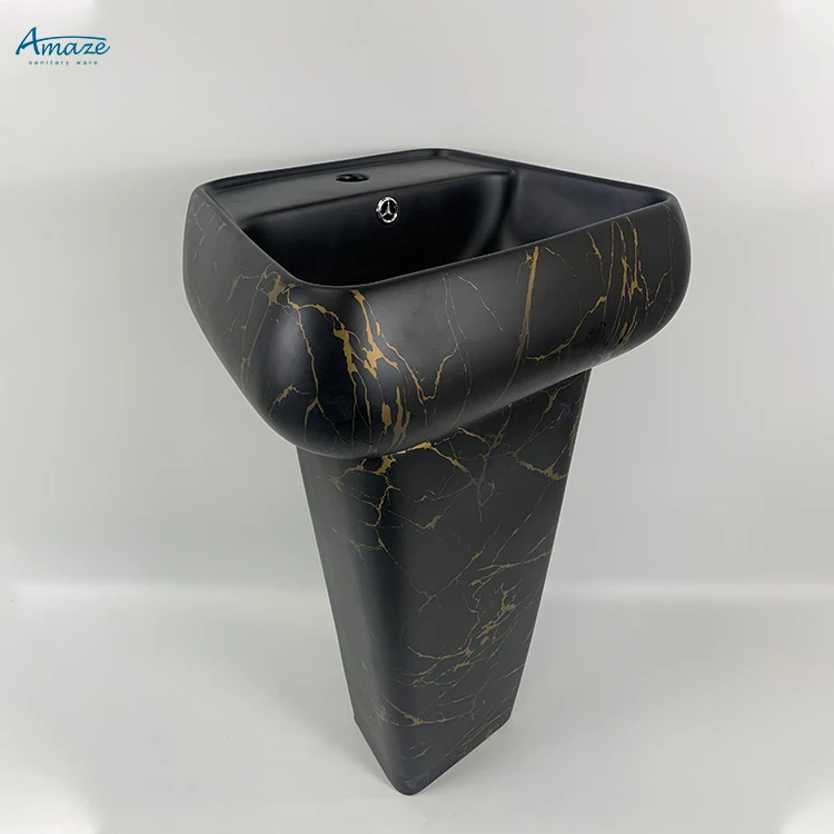 Bathroom freestanding lavabos unique modern stone matte black sink pedestal wash basin supplier