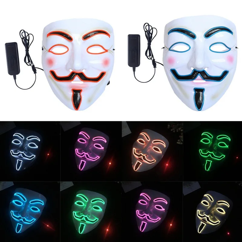 10 Colors Neon LED Flashing Guy Fawkes Mask for Halloween Parties