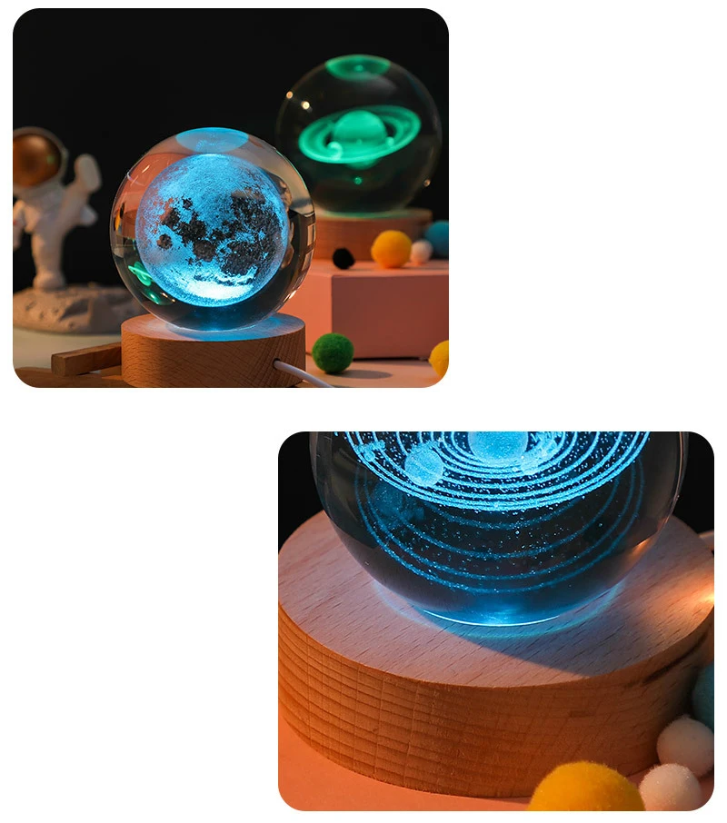 3d Rgb Crystal Square Round Wood Base Night Light Holder Customize