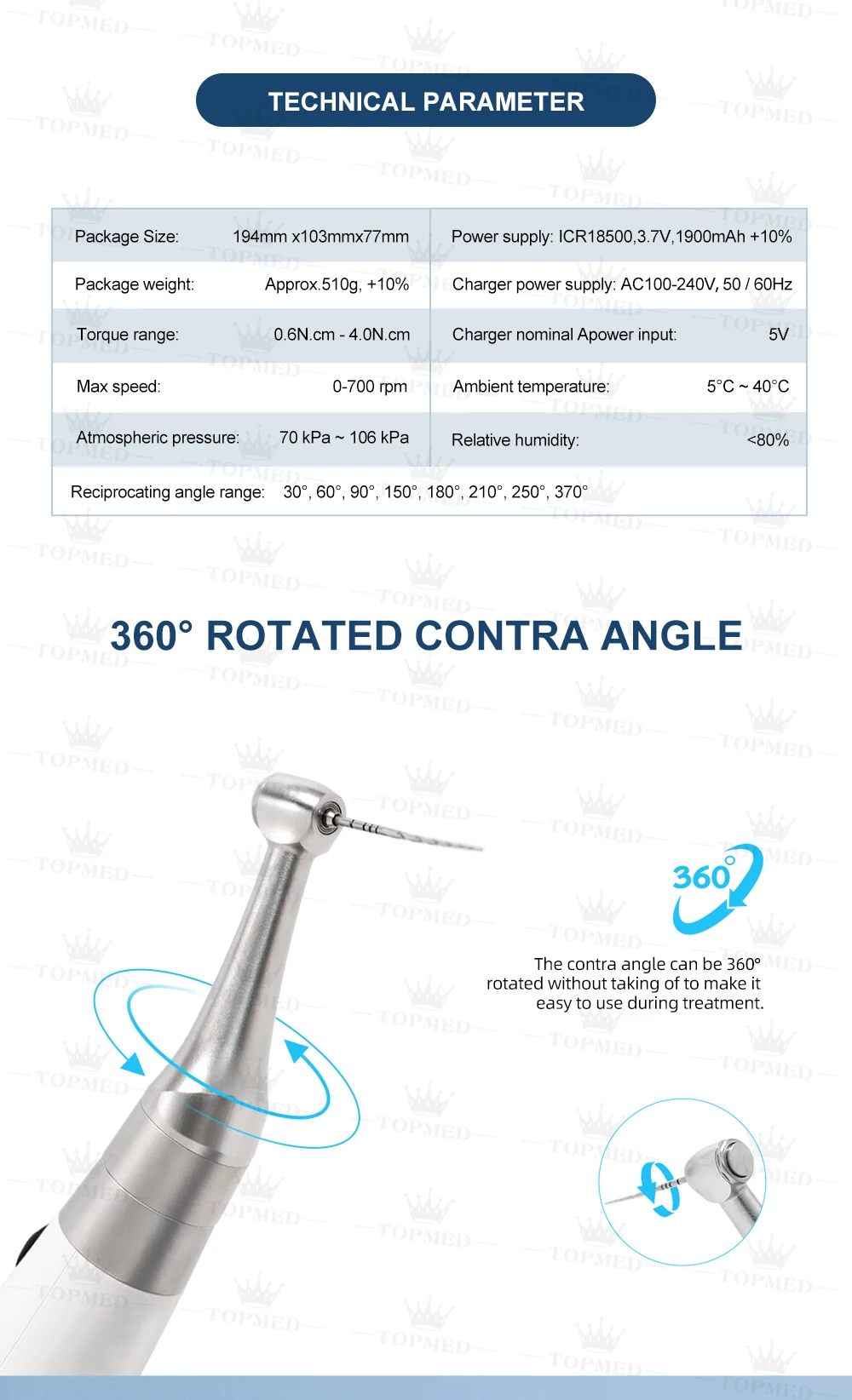 Dental Endo Motor Contra Angle 2-in-1 With Built-in Apex Locator & Reciprocating Function