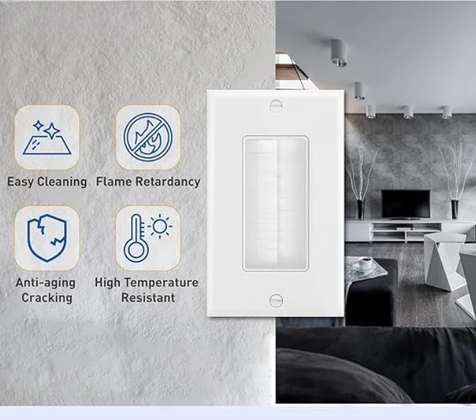 Factory Price Single Faceplate Cable Pass Through Brush Wall Plate For