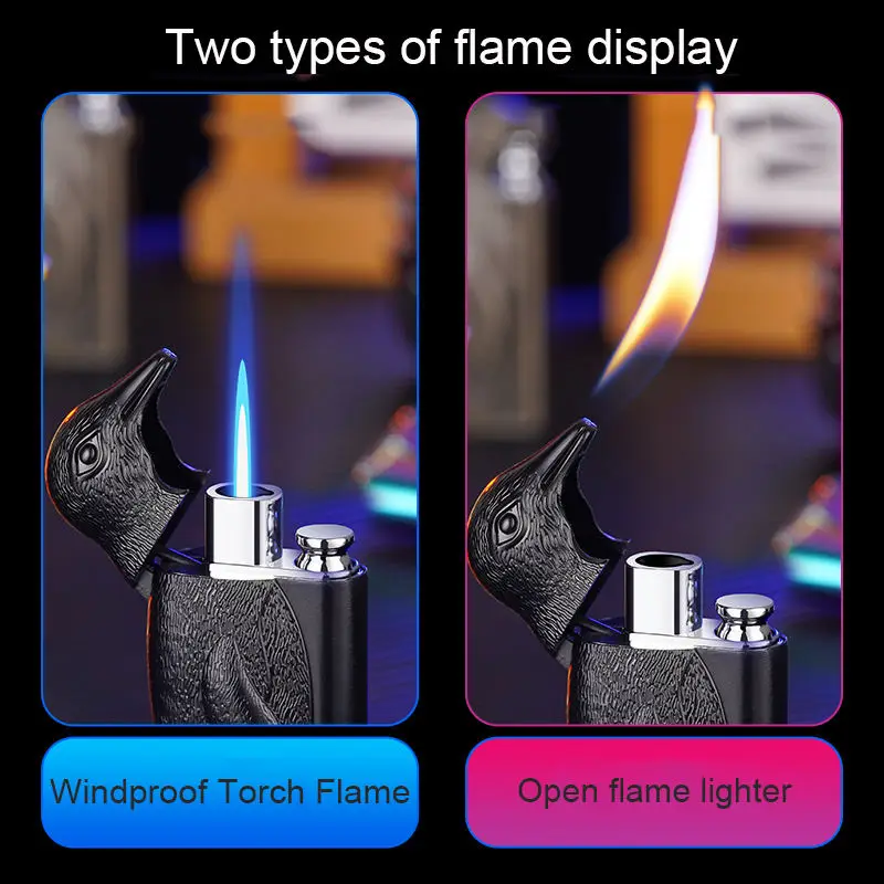 KY Trendy and Fashionable Creative Embossed Penguin Shaped Double Flame Gas Refillable Metal Lighter Custom