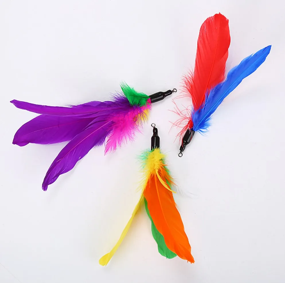 Выдвижной игрушечный тизер для кошек с 3 альтернативными кожаными цветными перьями, игрушки для кошек