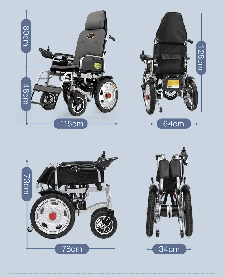 Adjustable Patable High backrest aluminium alloy electric wheelchairs with manned riding for disabled