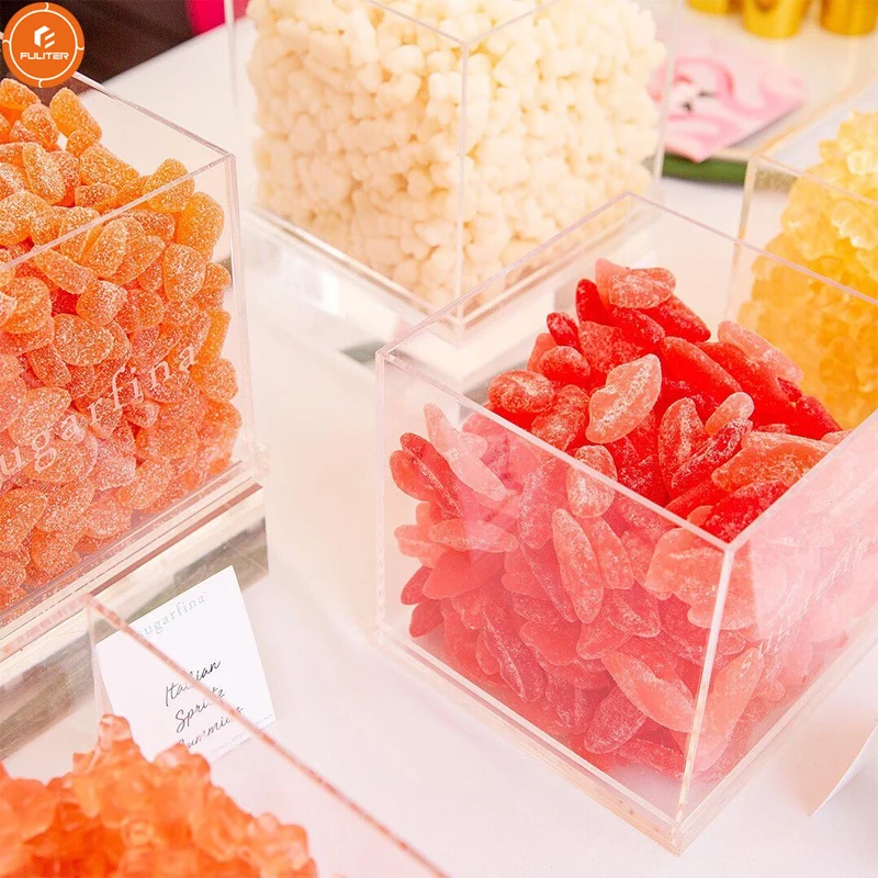 豪华方形塑料糖果立方体礼品收纳透明透明亚克力糖果盒,带签名丝带