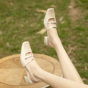 Bejani Source Factory Cross-border Custom Retro Sequins Drill Buckle Fashion Trend Summer Mary Jane Shoes Women's square Head