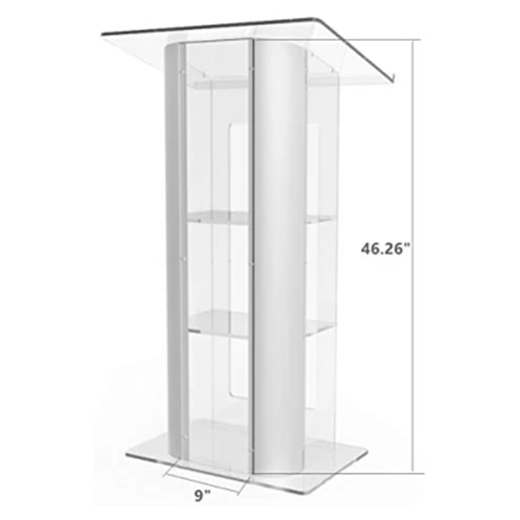 Modern Clear Plexiglass Acrylic Lectern Curved Brushed Stainless Steel Sides Pulpit Acrylic Podium Stand for Church School Hotel
