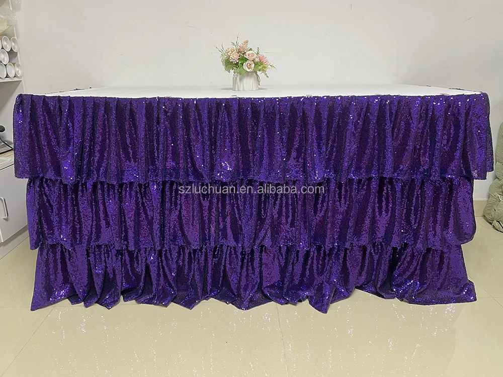 結婚式の装飾のための誕生日の紫色のスパンコールのテーブルスカートのためのテーブルスカートのフリルの異なるデザイン - Buy 種類のデザインのテーブル 幅木誕生日,テーブル結婚式,テーブルスカート装飾のため Product on Alibaba.com