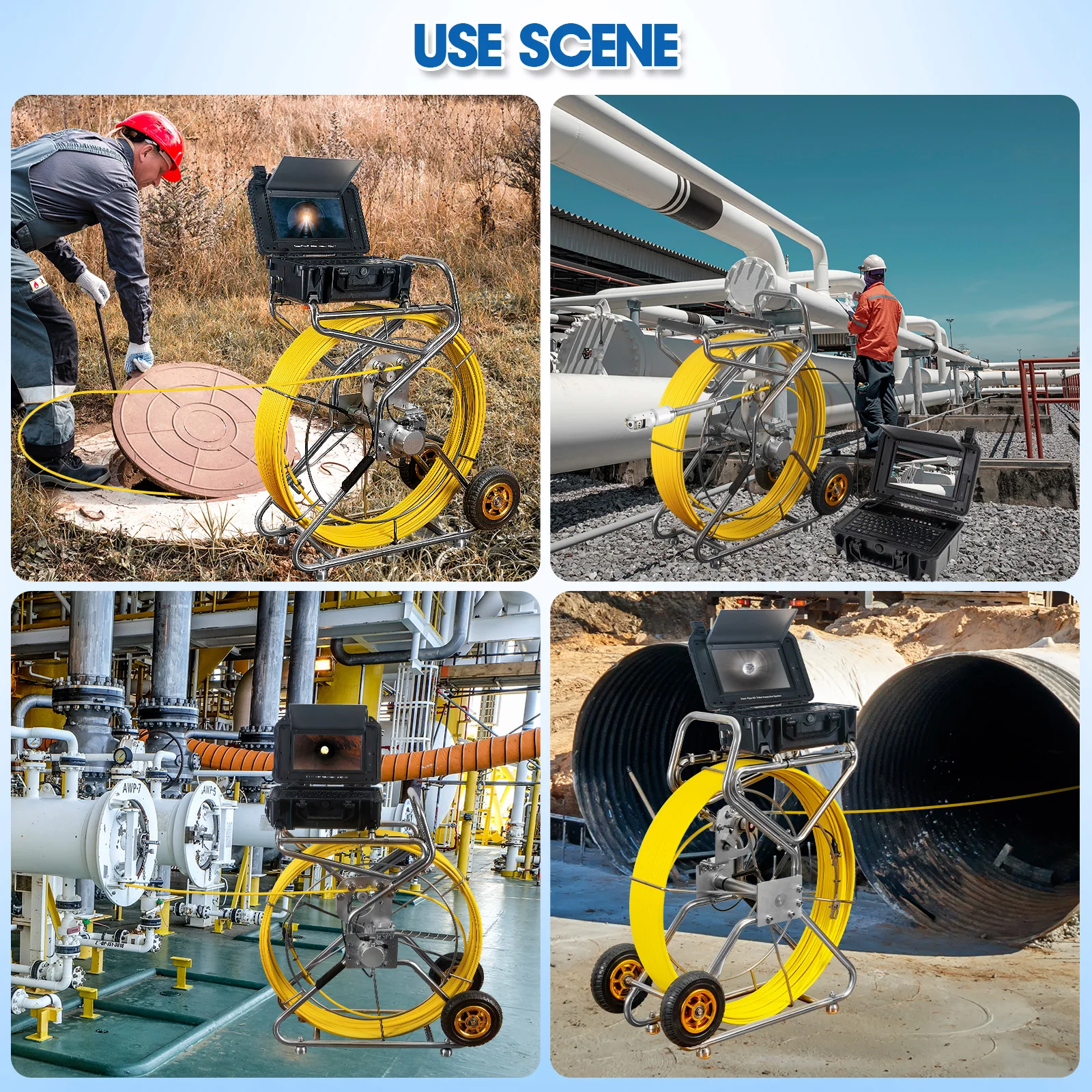 Sewer Camera Factory 10.1inch 1080P HD Screen with 360° Rotation Len Pipe Drain Video Inspection Camera with Meter Counter Waterproof 10- 200m Optional details