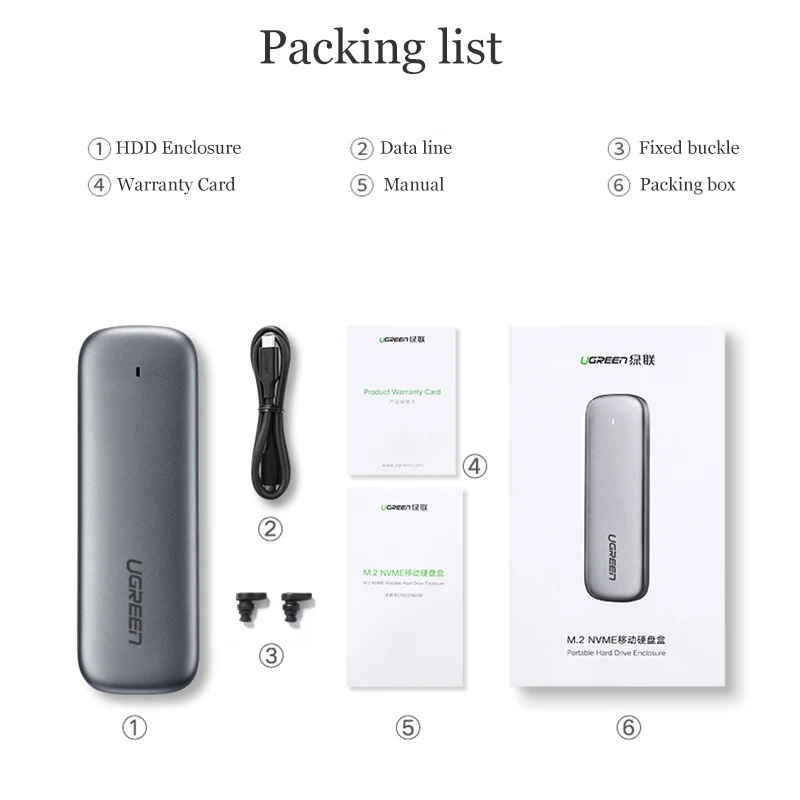 Корпус SSD ASM2362 UGREEN M2 NVME 10 Гбит/с, корпус M.2 на USB Type C 3,1, адаптер SSD для NVME PCIE NGFF SATA M/B Key, корпус SSD