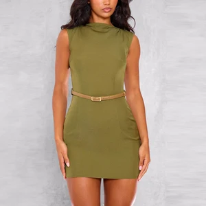 Manufacturer Oem Summer Sleeveless Women Solid Color Plain Dresses Custom Boat Neck Slim Fit Ladies Mini Bodycon Dress