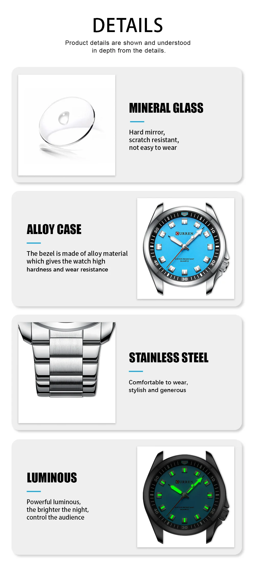 CURREN 8451 Original Watch for Mens Quartz Watches Stainless Steel Band Luminous Wristwatches Chronograph Luxury Wrist Watch